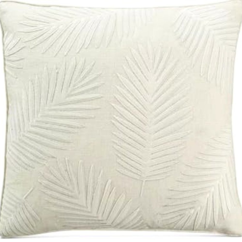 LACOURTE Palm Leaf Velvet Applique 20 x 20 Decorative Pillow – White